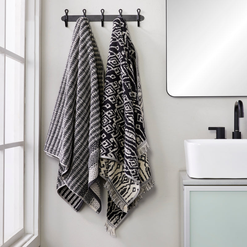 Lewis Jacquard Bath Towel, Black/Linen