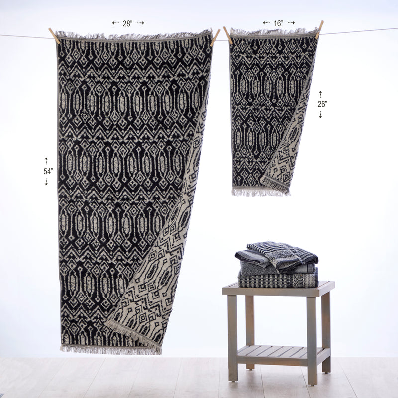 Nador 2-Piece Jacquard Hand Towel Set, Black/Linen
