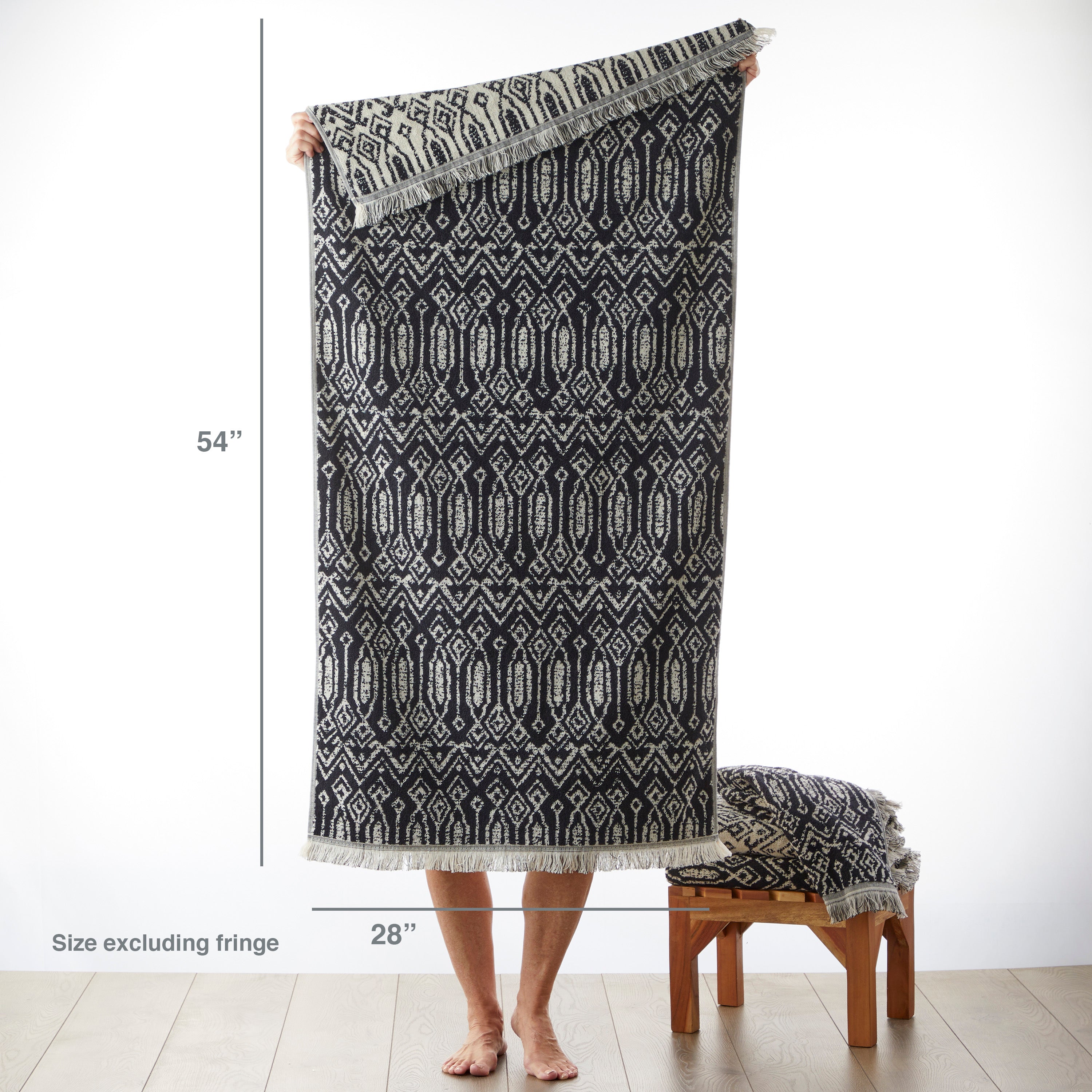 Nador Jacquard Bath Towel, Black/Linen 100% Cotton Fashion SKL Home
