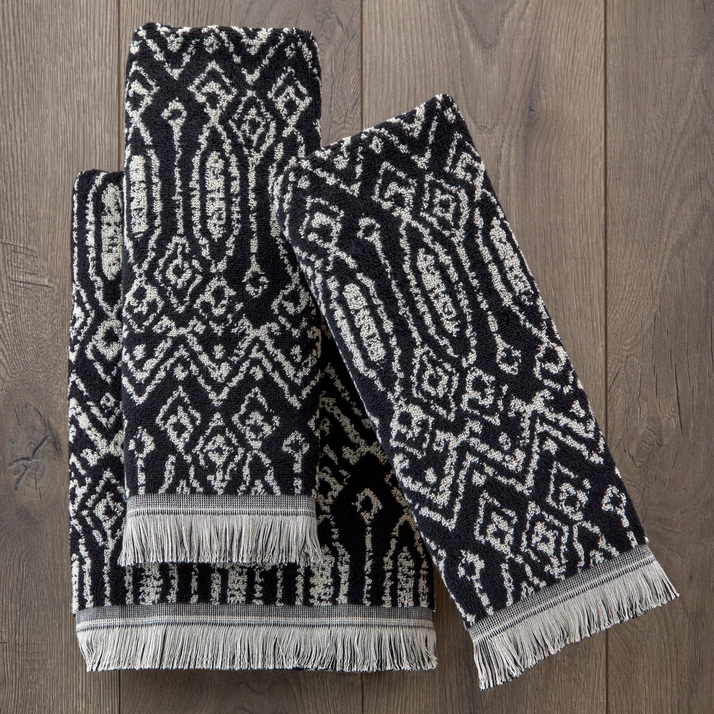 Nador 2-Piece Jacquard Hand Towel Set, Black/Linen