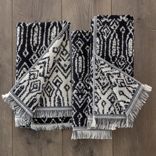 Nador 2-Piece Jacquard Hand Towel Set, Black/Linen