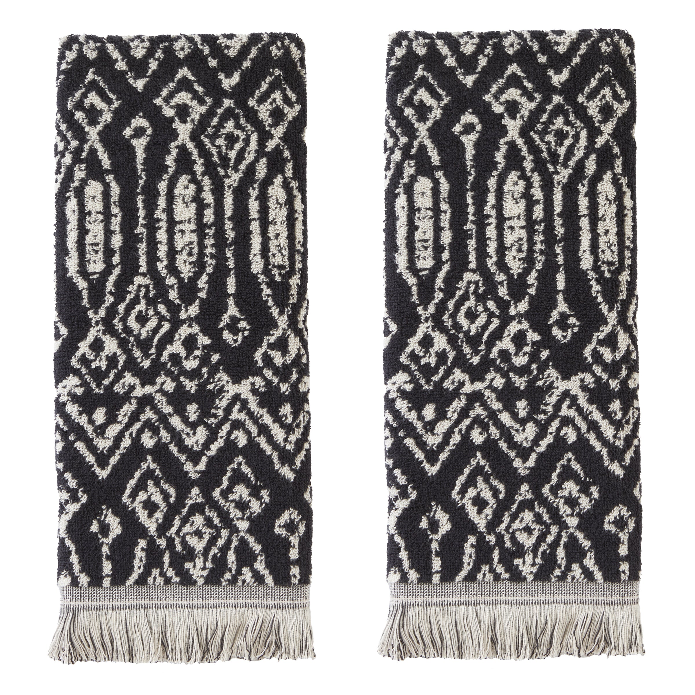 Nador 2-Piece Jacquard Hand Towel Set, Black/Linen