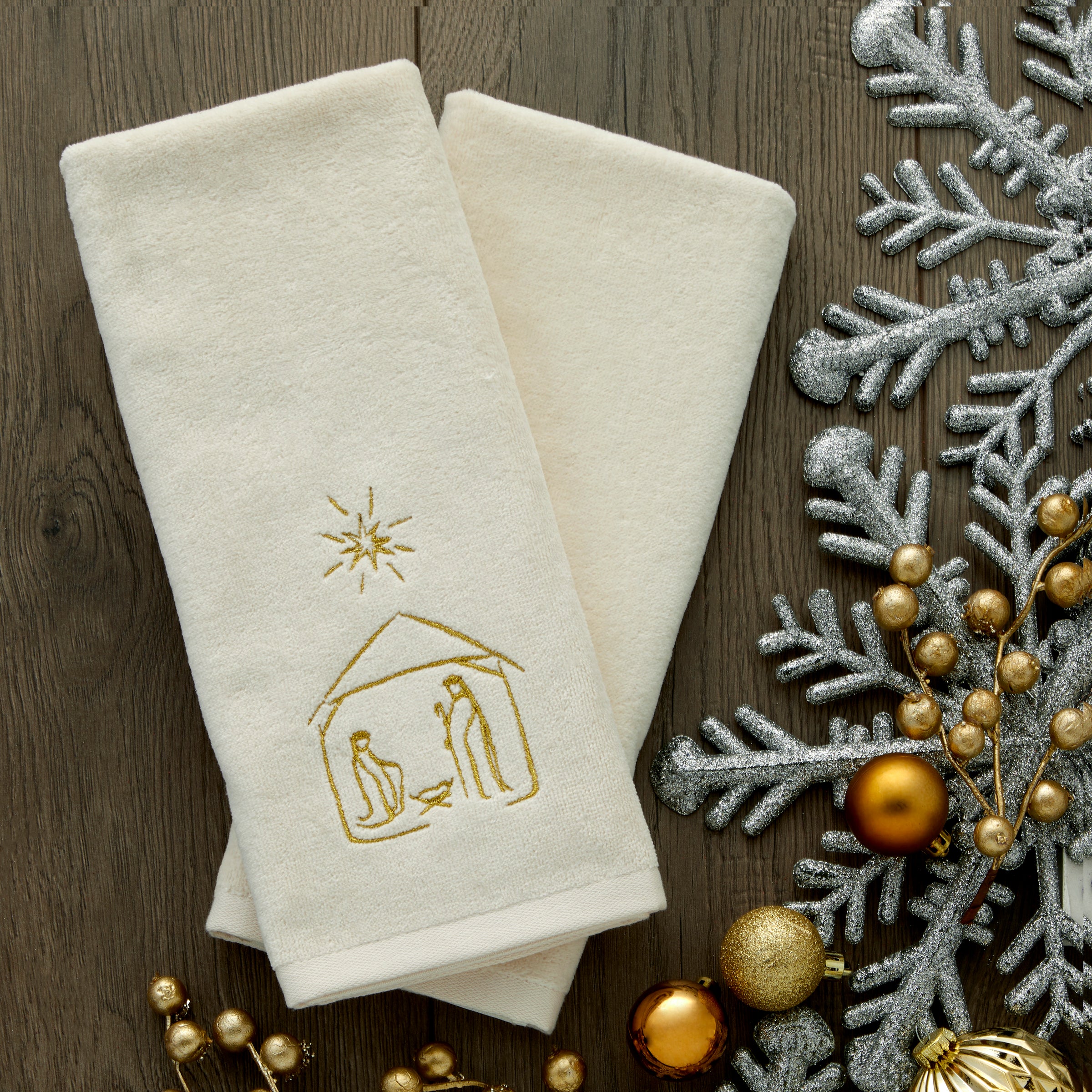 Nativity 2-Piece Hand Towel Set, Natural