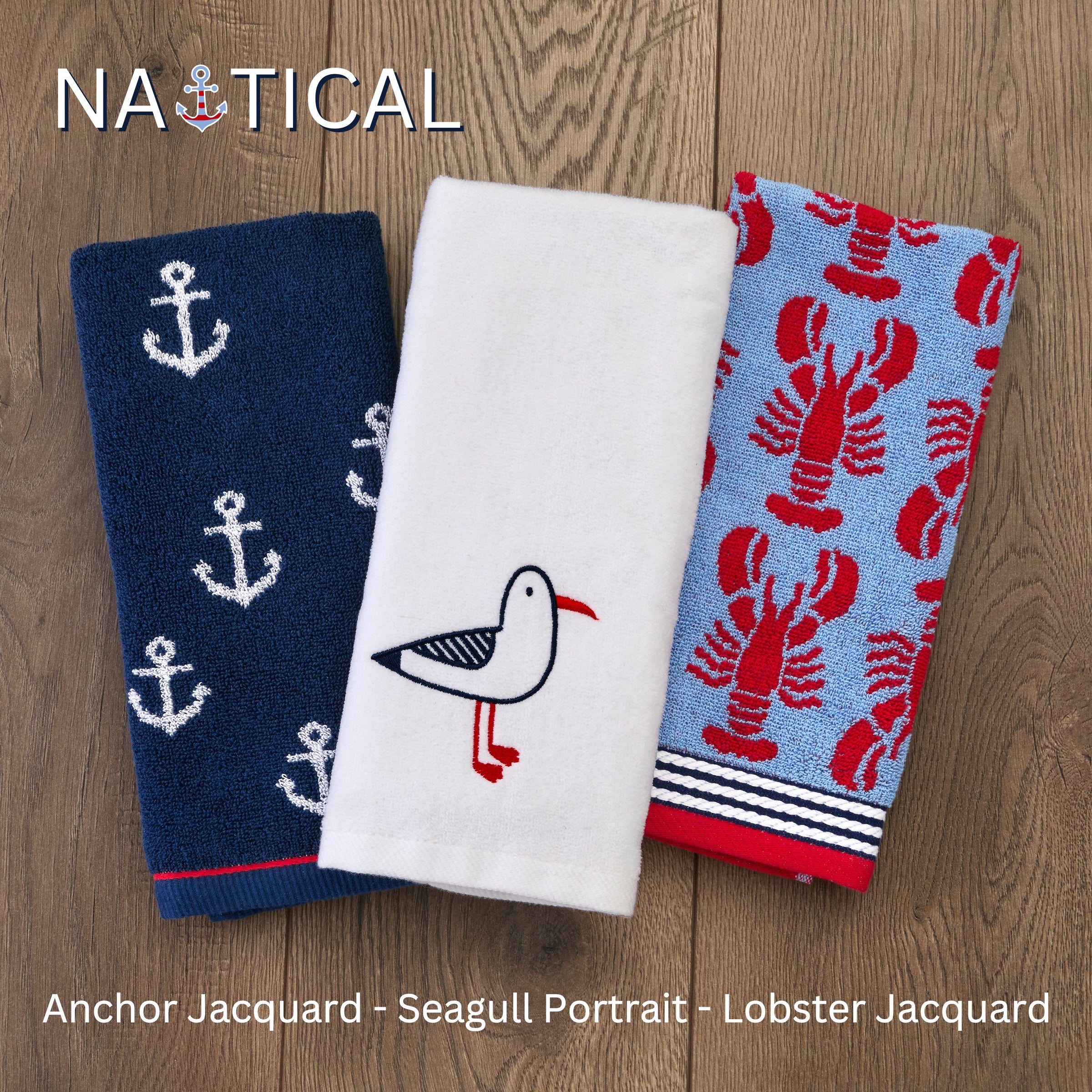 Lobster Jacquard Reversible 2-Piece Hand Towel Set, Blue/Red
