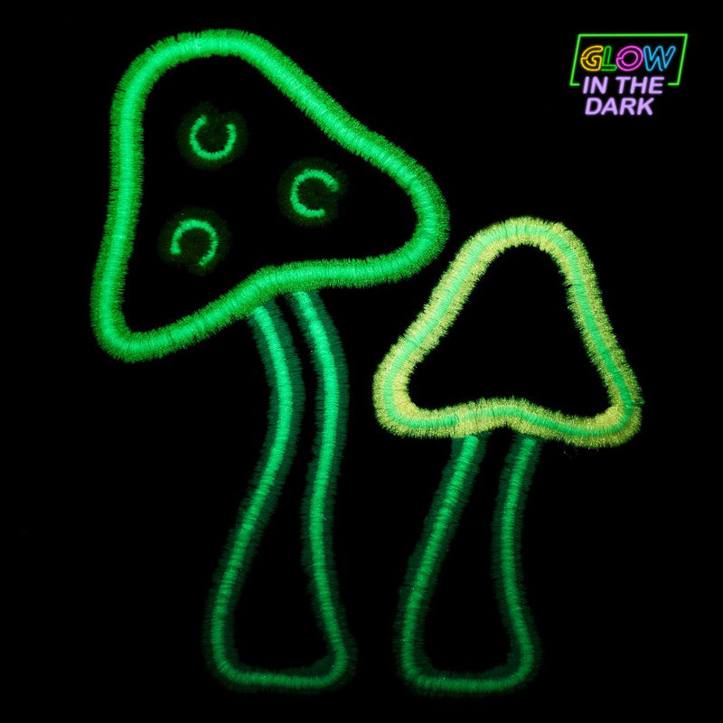 Neon Mushrooms 2-Piece Hand Towel Set, Black