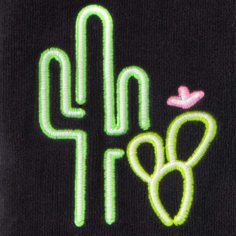 Neon Cactus 2-Piece Hand Towel Set, Black