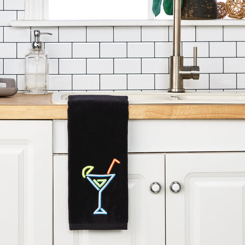 Neon Cocktail 2-Piece Hand Towel Set, Black