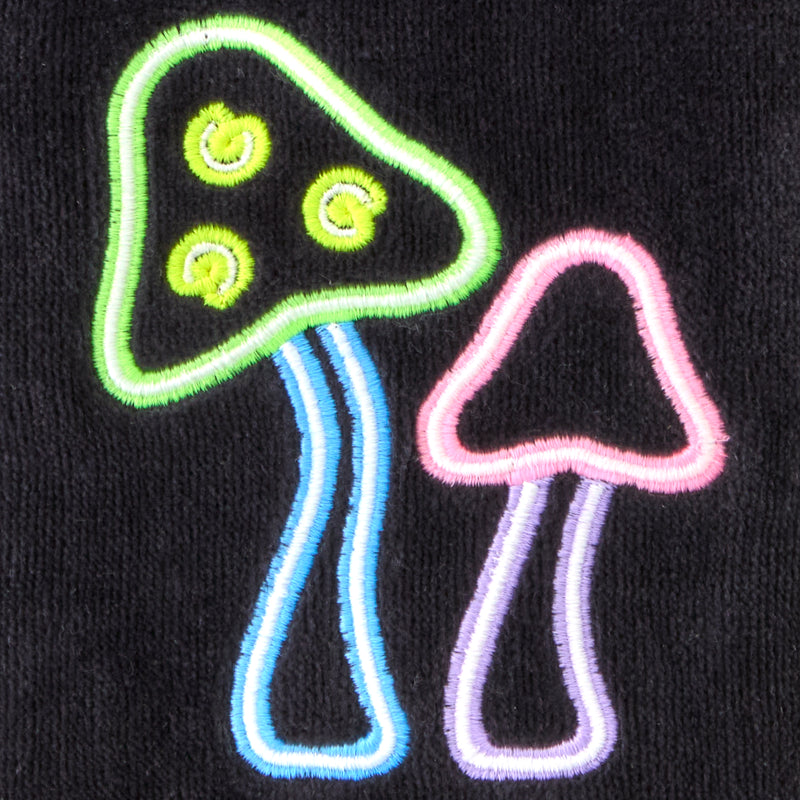 Neon Mushrooms 2-Piece Hand Towel Set, Black