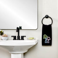 Neon Mushrooms 2-Piece Hand Towel Set, Black