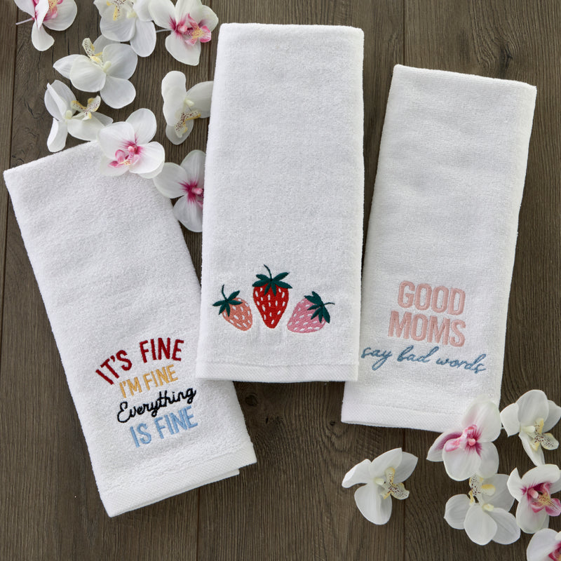 Summer Strawberries 2-Piece Hand Towel Set, White