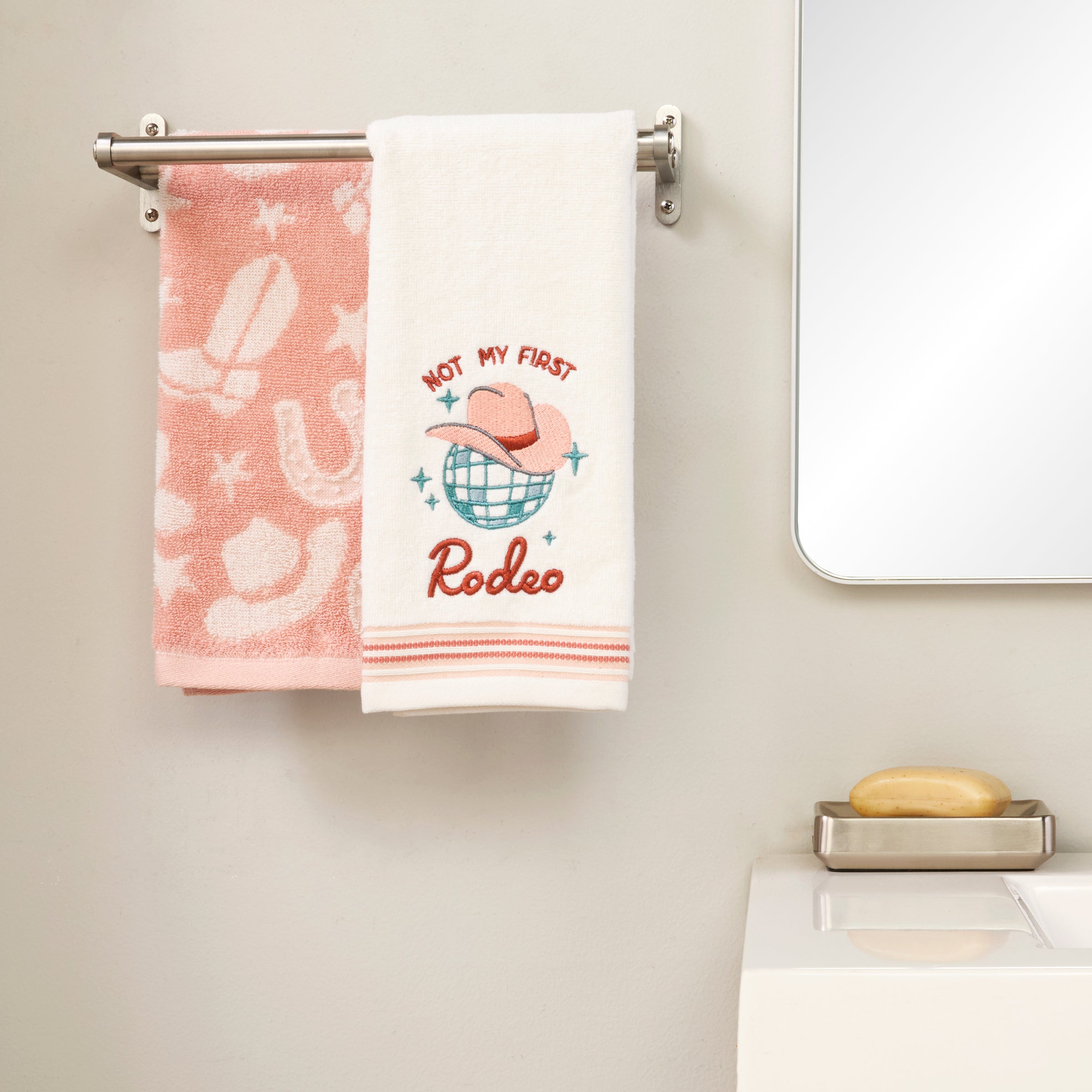 Not My First Rodeo 2-Piece Hand Towel Set, Natural/Blush