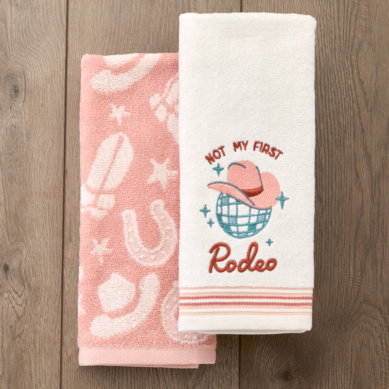 Not My First Rodeo 2-Piece Hand Towel Set, Natural/Blush