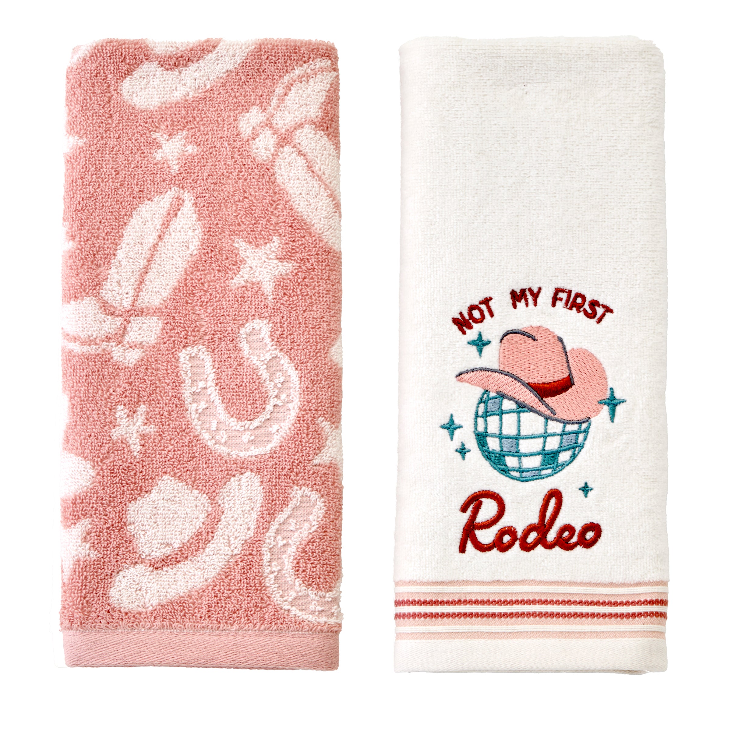 Not My First Rodeo 2-Piece Hand Towel Set, Natural/Blush