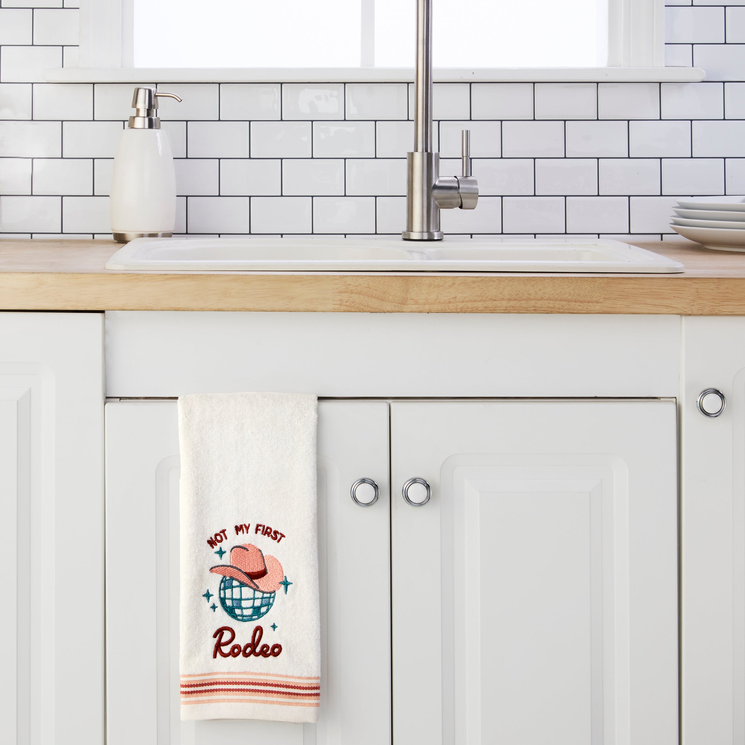 Not My First Rodeo 2-Piece Hand Towel Set, Natural/Blush