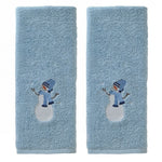 Snowman Sled 2-Piece Hand Towel Set, Light Blue