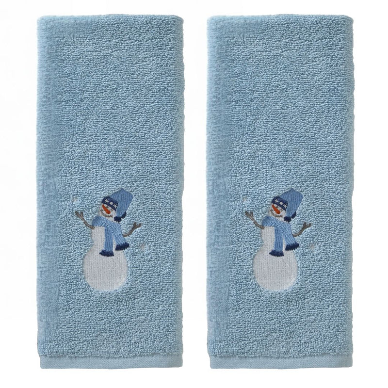 Snowman Sled 2-Piece Hand Towel Set, Light Blue