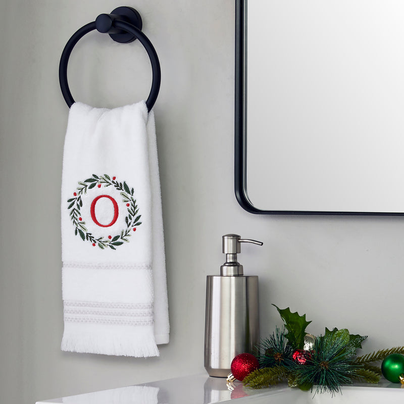 Wreath Monogram “O" 2-Piece Hand Towel Set, White