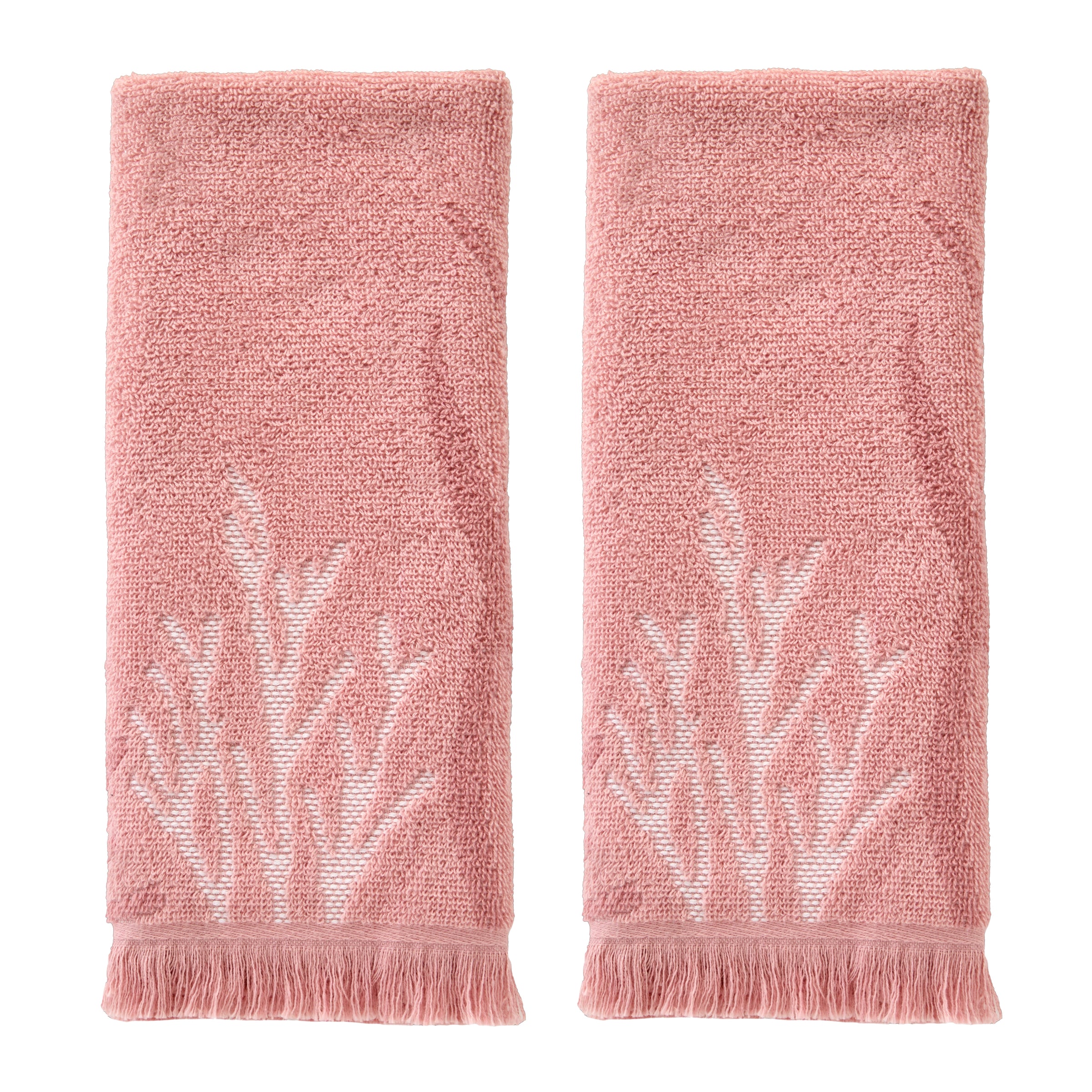 Ocean Coral Sculpted Jacquard 2-Piece Hand Towel Set, Coral