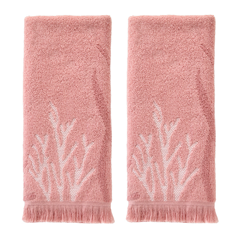 Ocean Coral Sculpted Jacquard 2-Piece Hand Towel Set, Coral