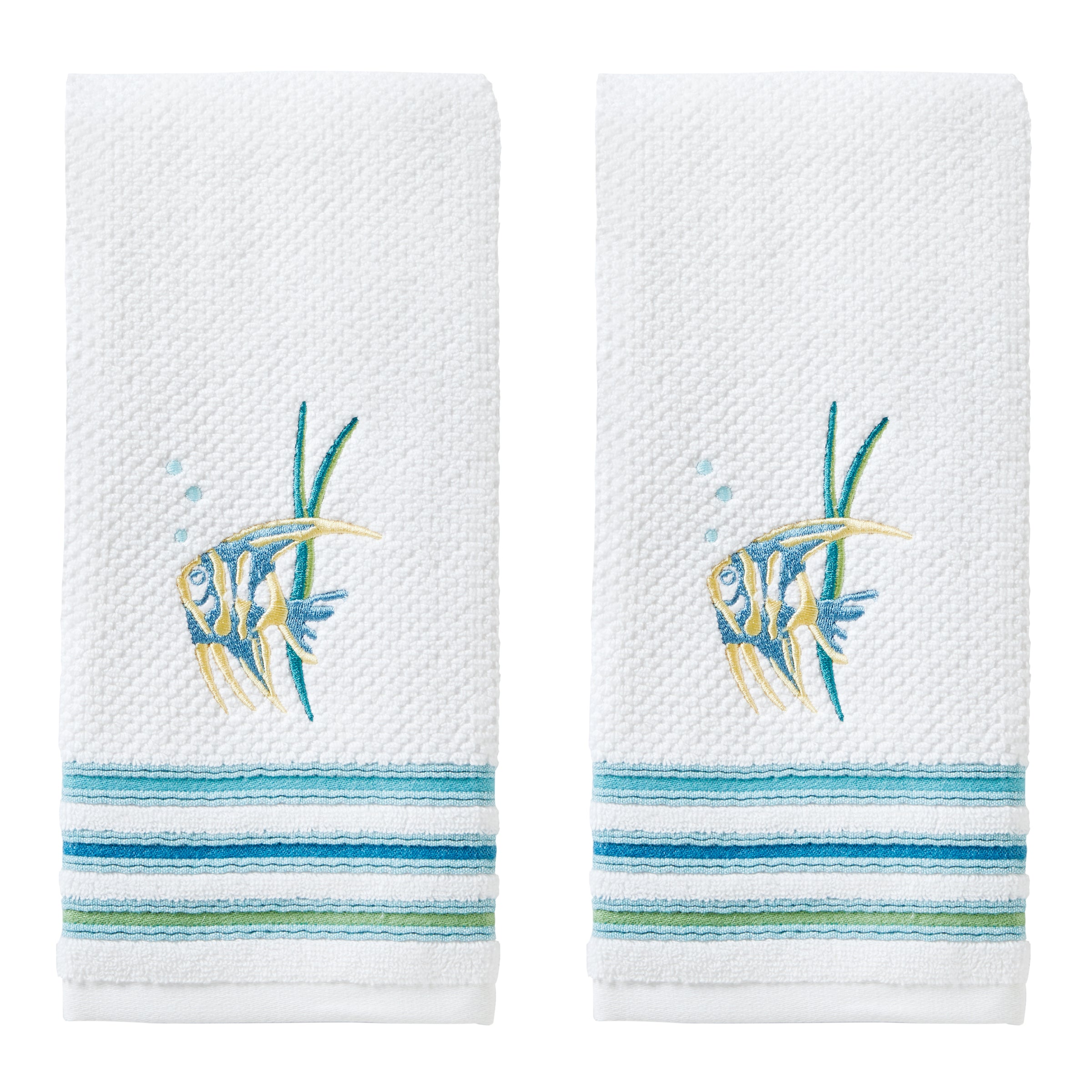 Ocean Watercolor 2-Piece Hand Towel Set, White
