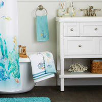 Ocean Watercolor Bath Towel, White