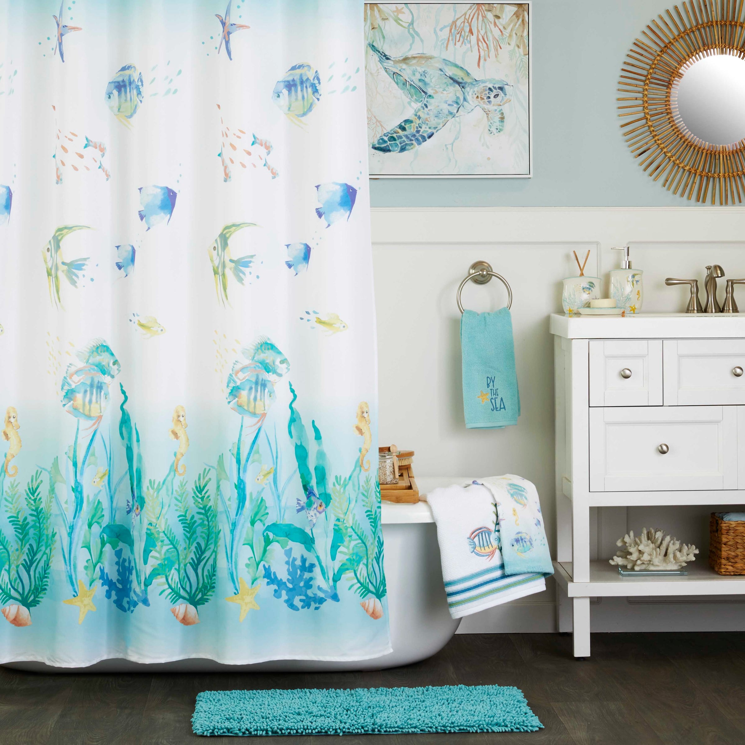 Ocean Watercolor 2-Piece Hand Towel Set, Aqua