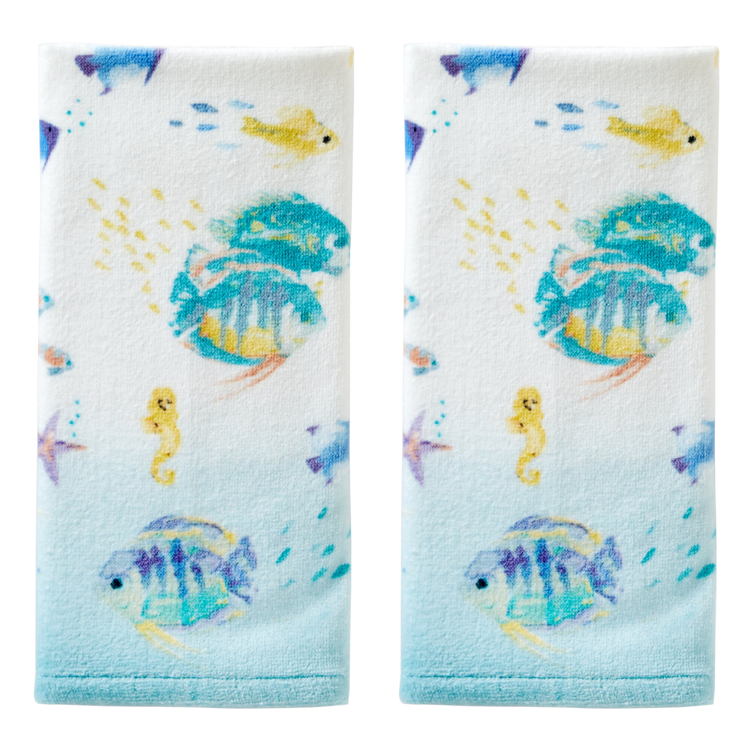 Ocean Watercolor 2-Piece Printed Hand Towel Set, Multi