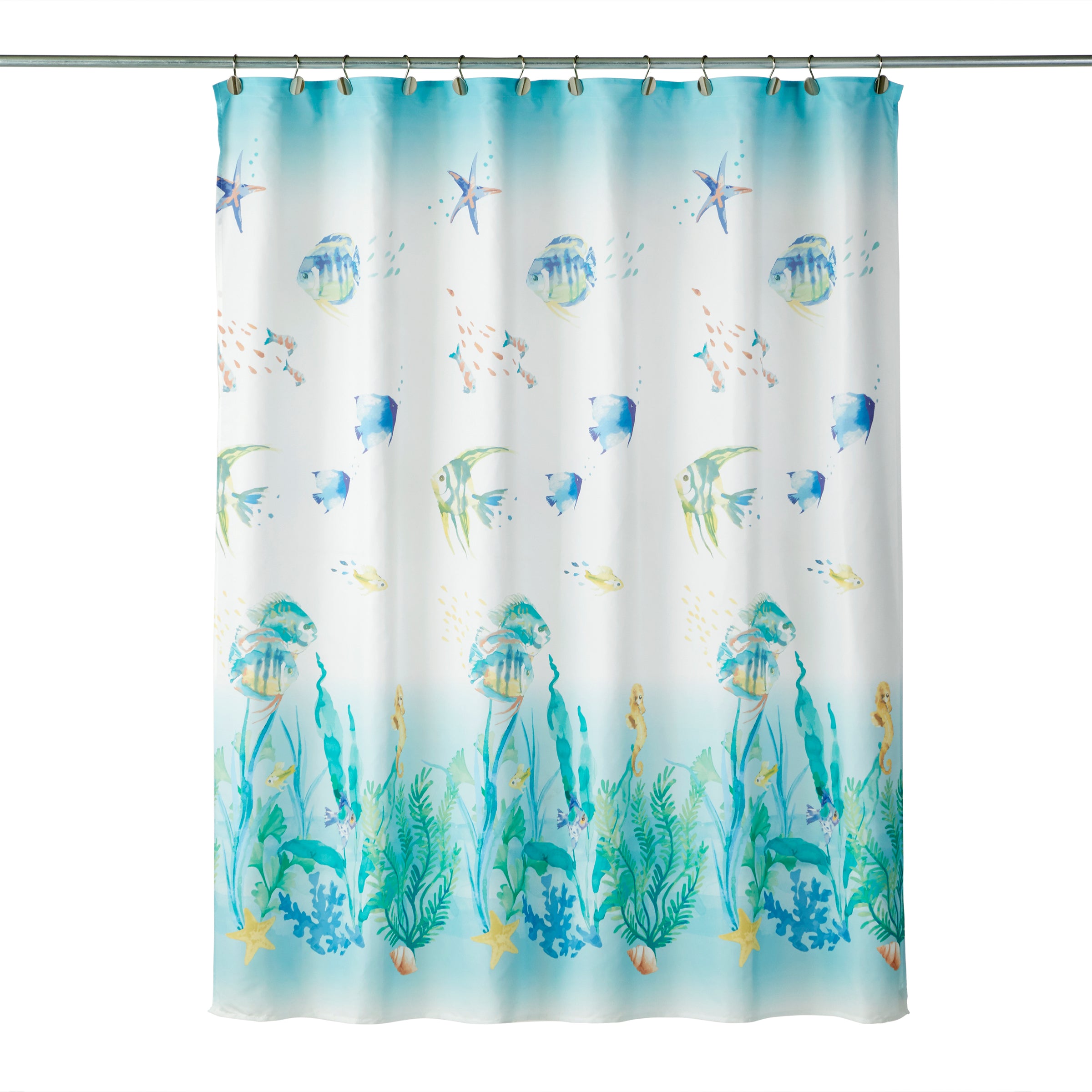 Ocean Watercolor Fabric Shower Curtain, Multi