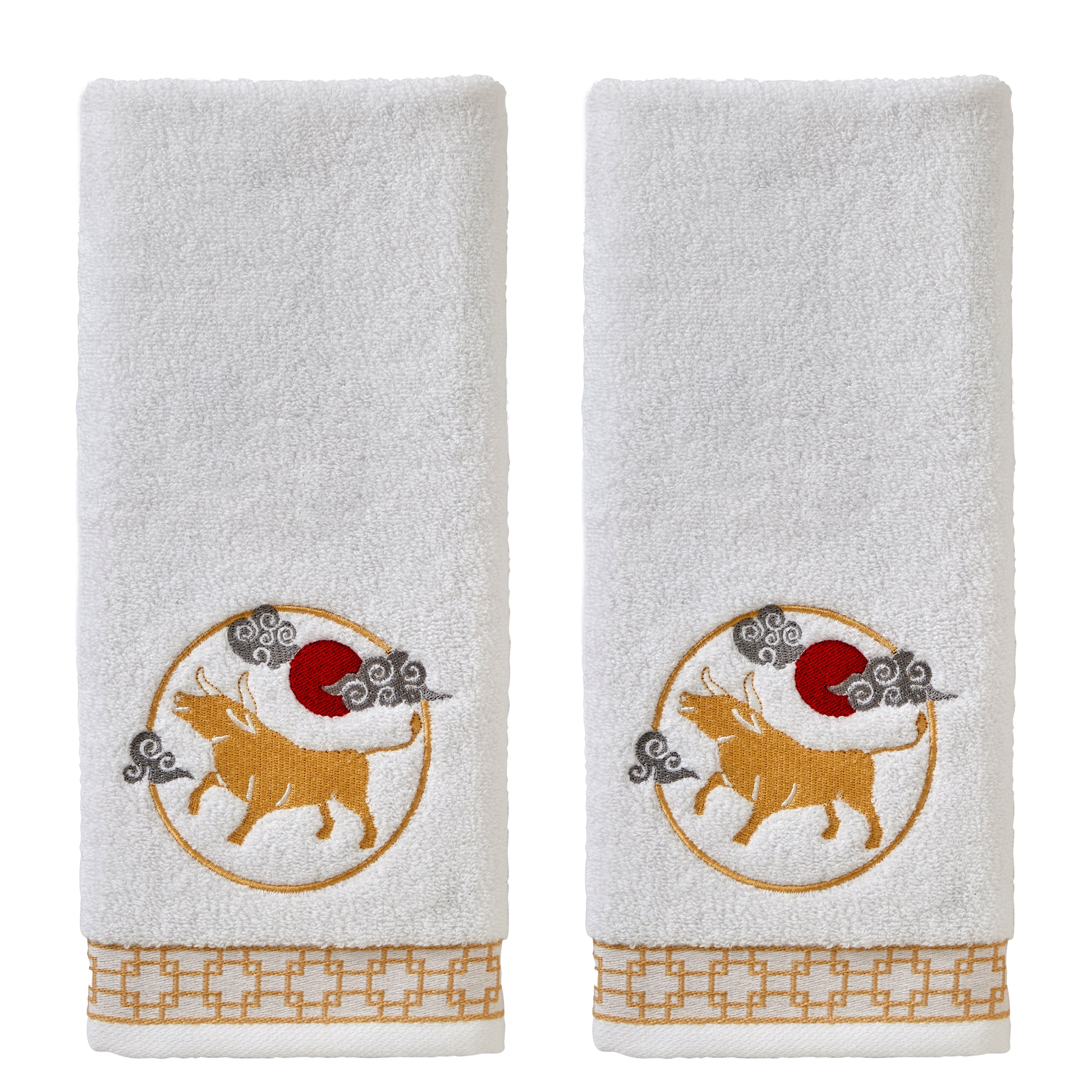 Vern Yip by SKL Home, Zodiac Ox 2-Piece Hand Towel Set, White