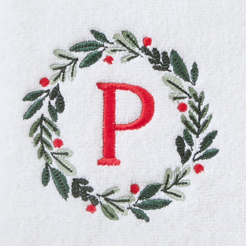 Wreath Monogram “P" 2-Piece Hand Towel Set, White