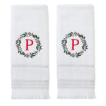 Wreath Monogram “P" 2-Piece Hand Towel Set, White