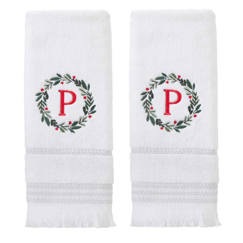 Wreath Monogram “P" 2-Piece Hand Towel Set, White