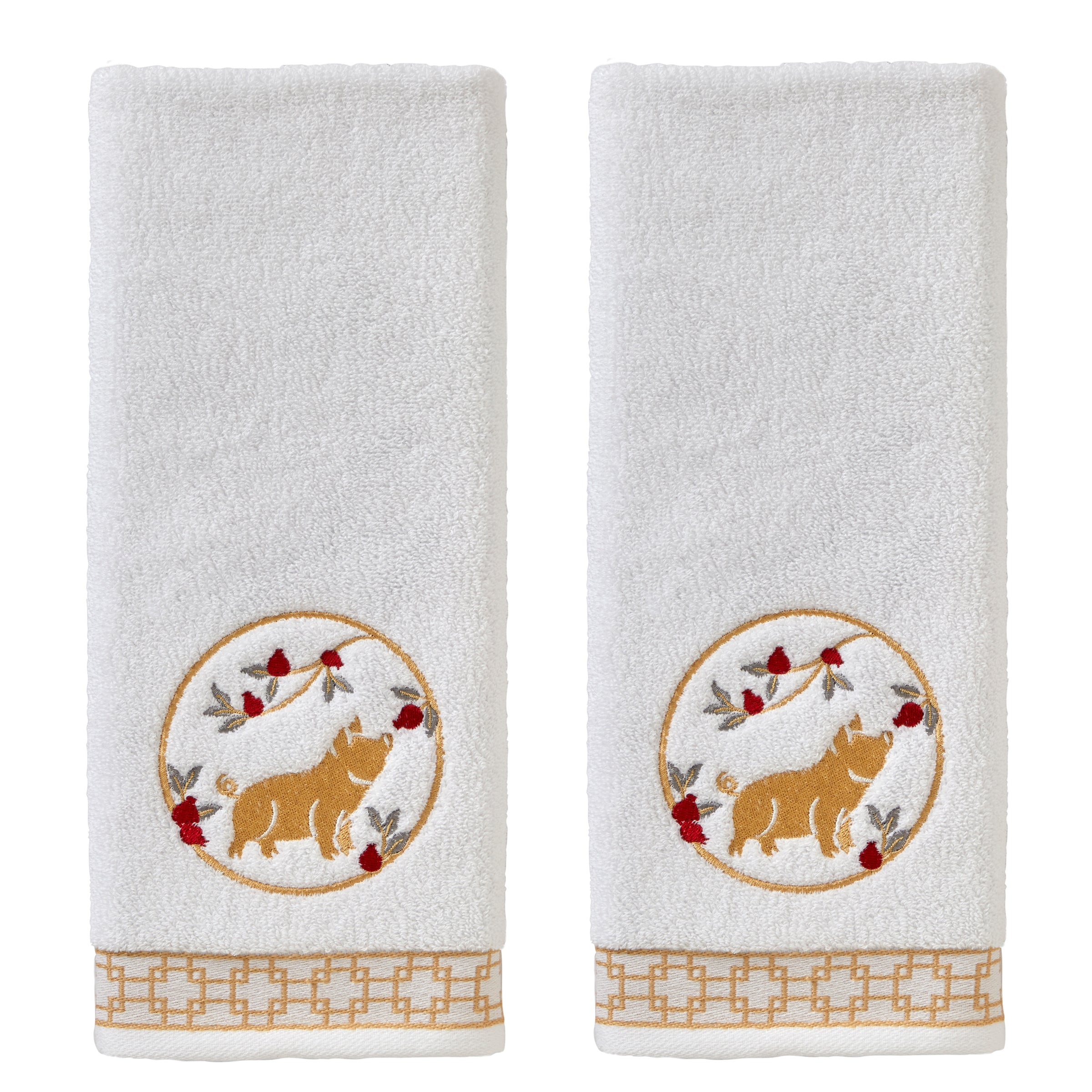 Vern Yip by SKL Home, Zodiac Pig 2-Piece Hand Towel Set, White