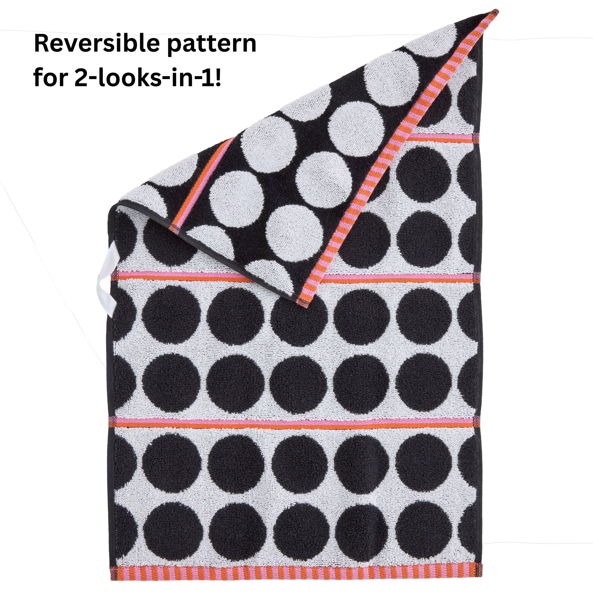 Polka Dot Grande Reversible Jacquard 2-Piece Hand Towel Set, Black/White
