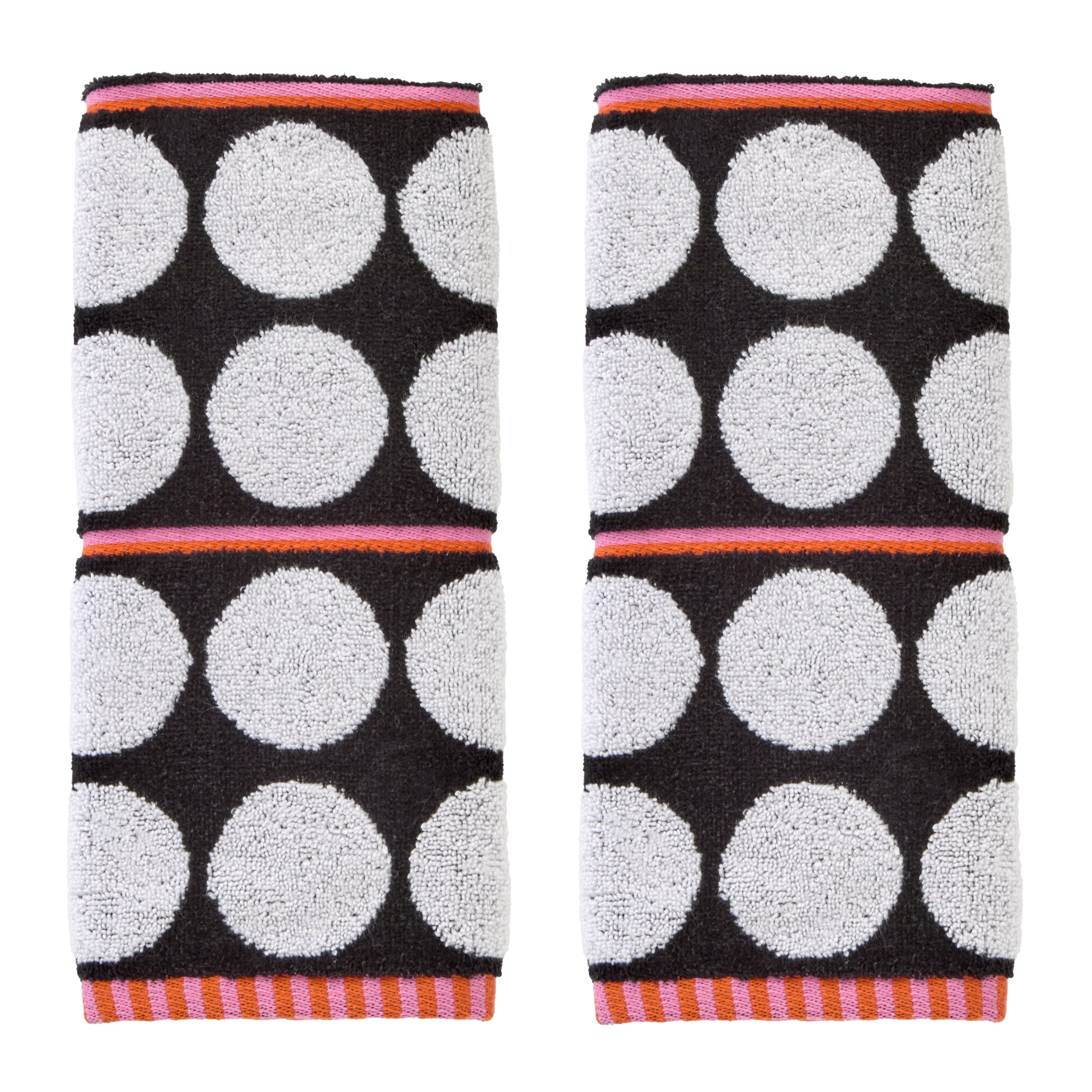 Polka Dot Grande Reversible Jacquard 2-Piece Hand Towel Set, Black/White