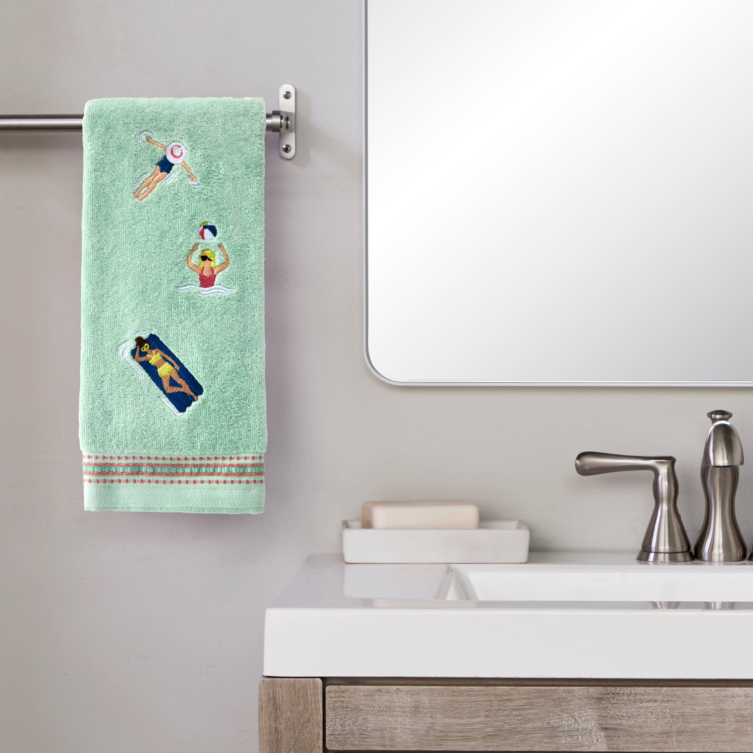 Pool Party 2-Piece Hand Towel Set, Misty Jade