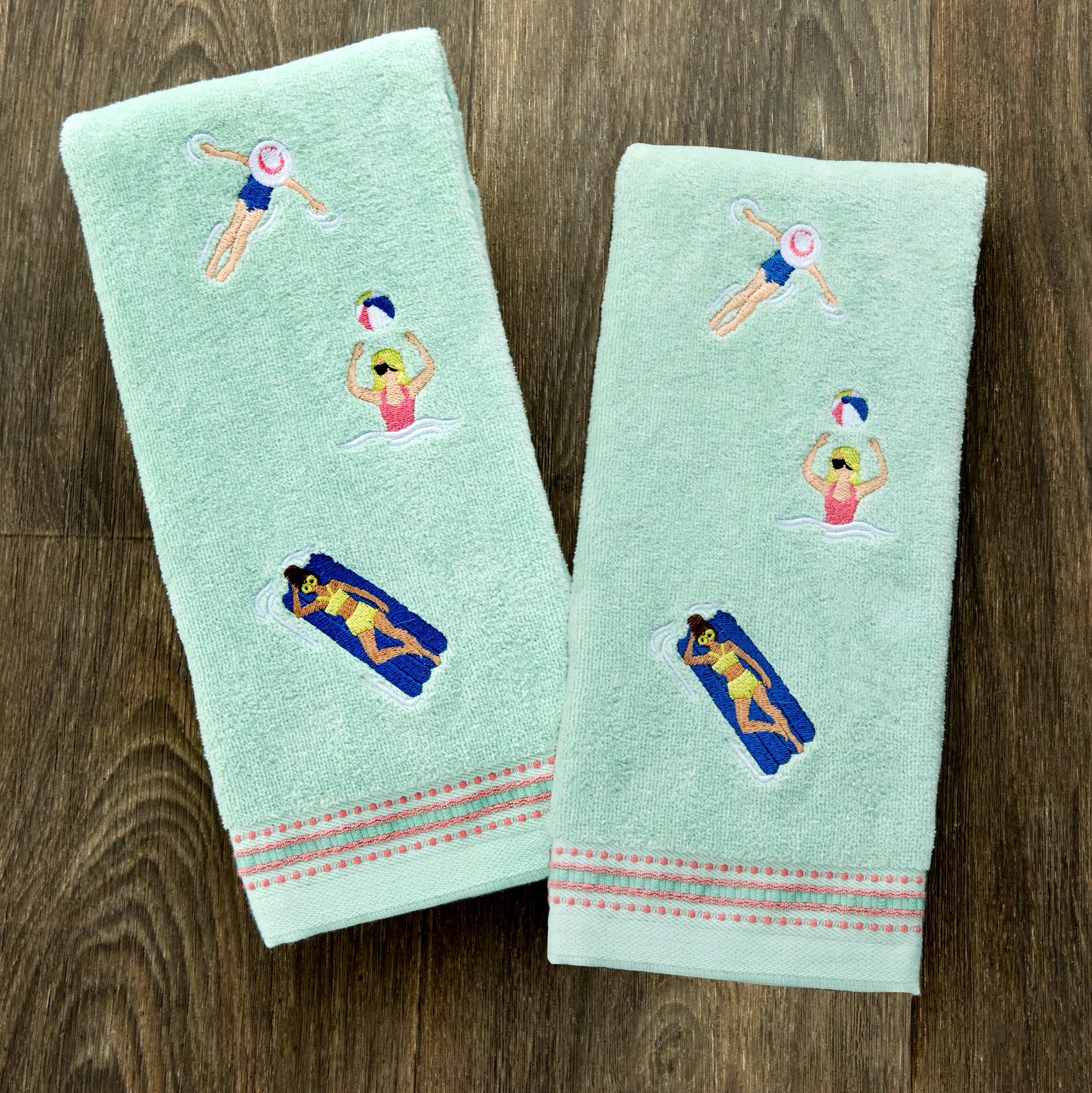 Pool Party 2-Piece Hand Towel Set, Misty Jade