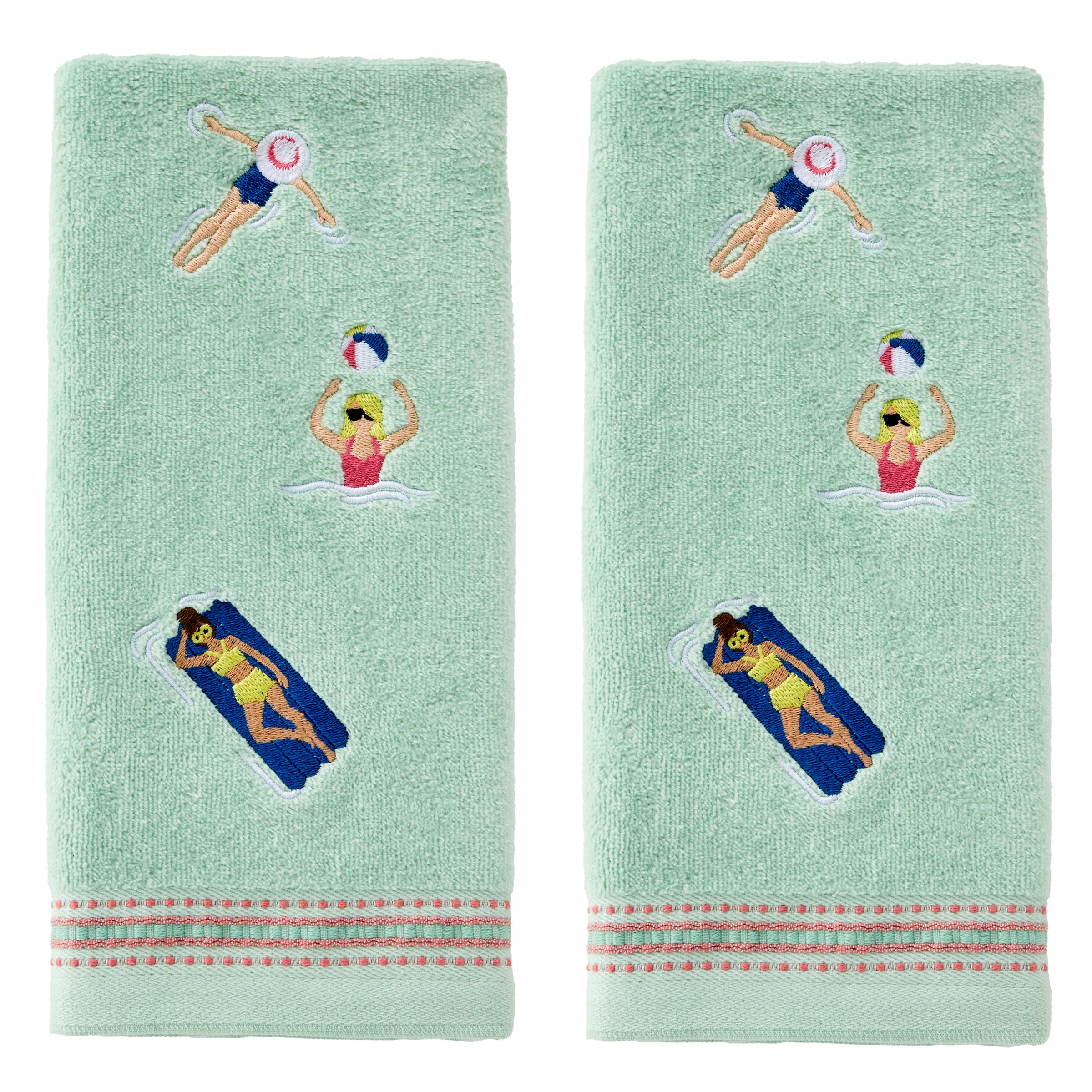 Pool Party 2-Piece Hand Towel Set, Misty Jade