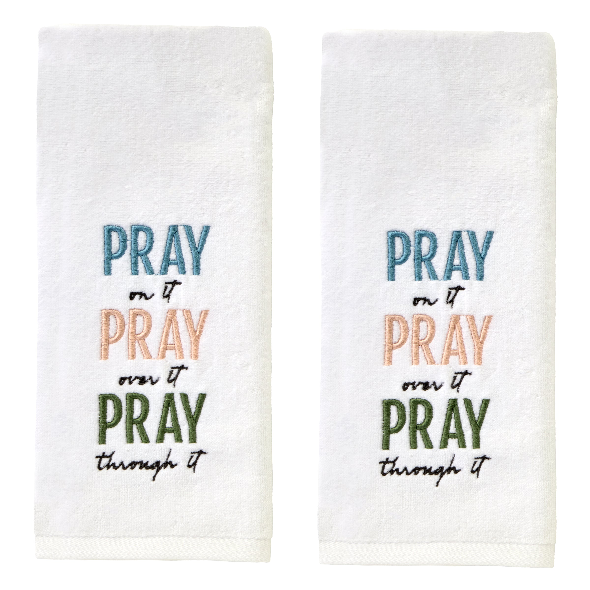 Pray On It 2-Piece Hand Towel Set, White