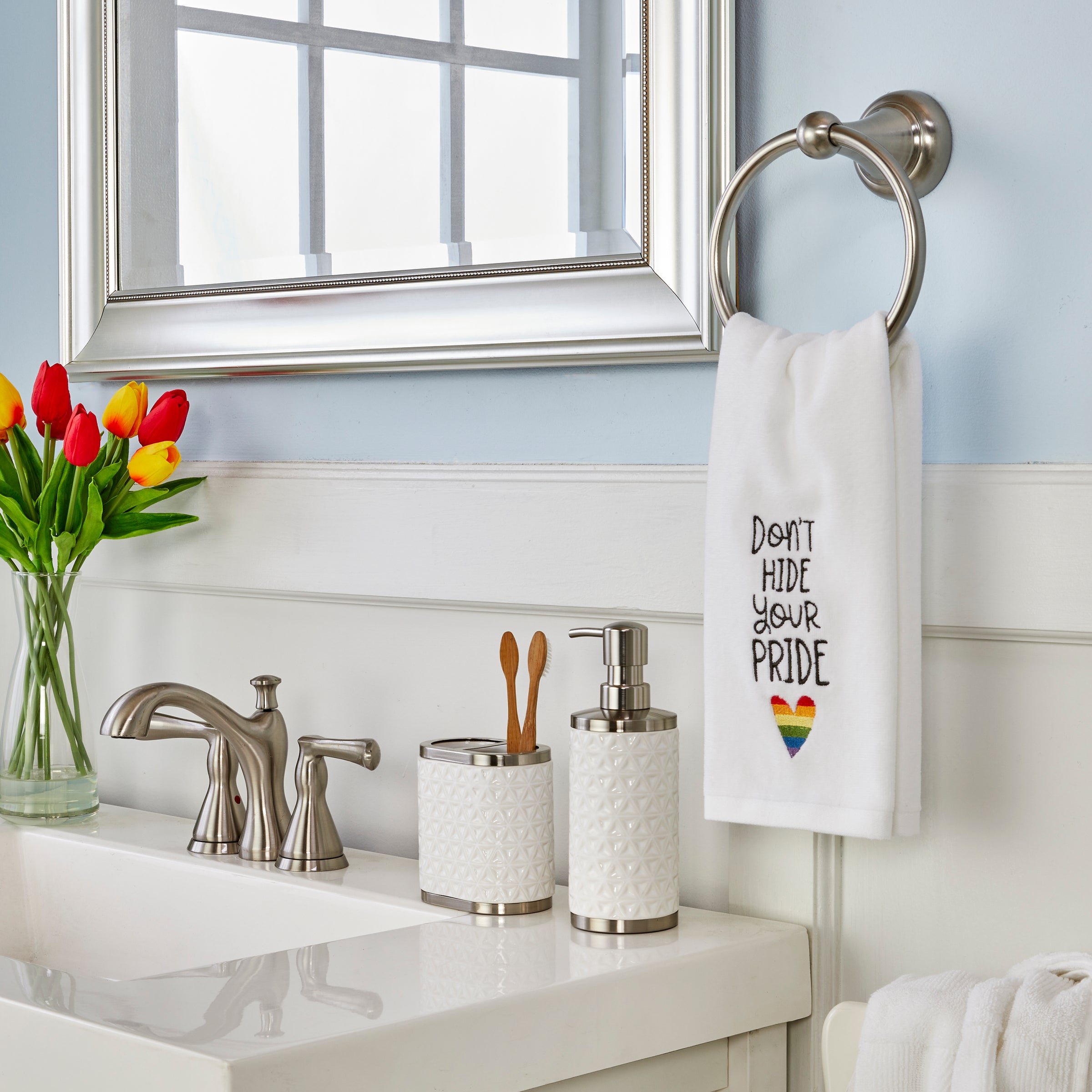 Don't Hide Your Pride 2-Piece Hand Towel Set, White