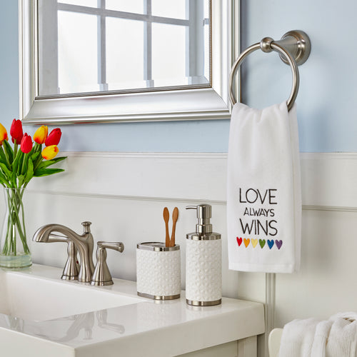 Love Always Wins 2-Piece Hand Towel Set, White