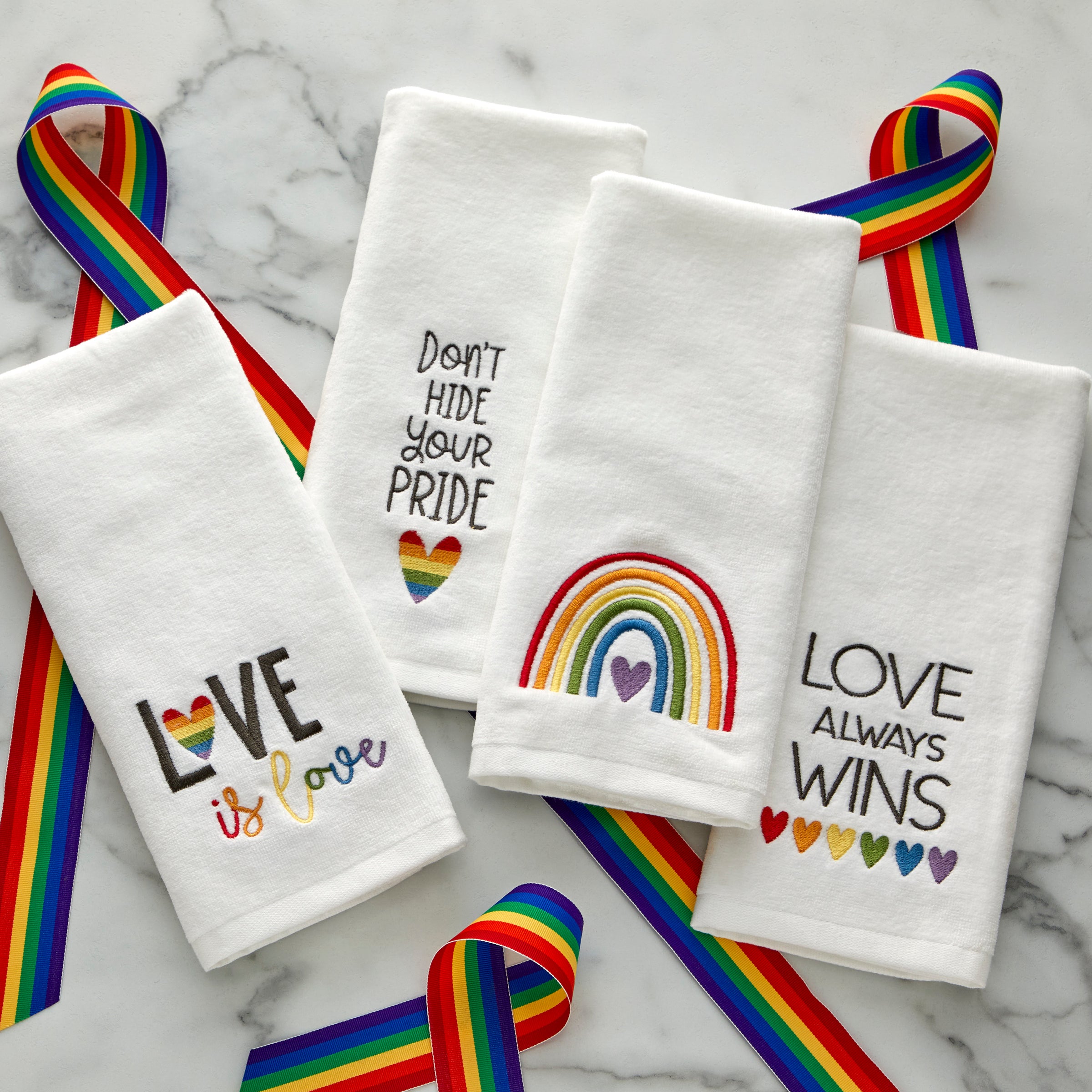Don't Hide Your Pride 2-Piece Hand Towel Set, White