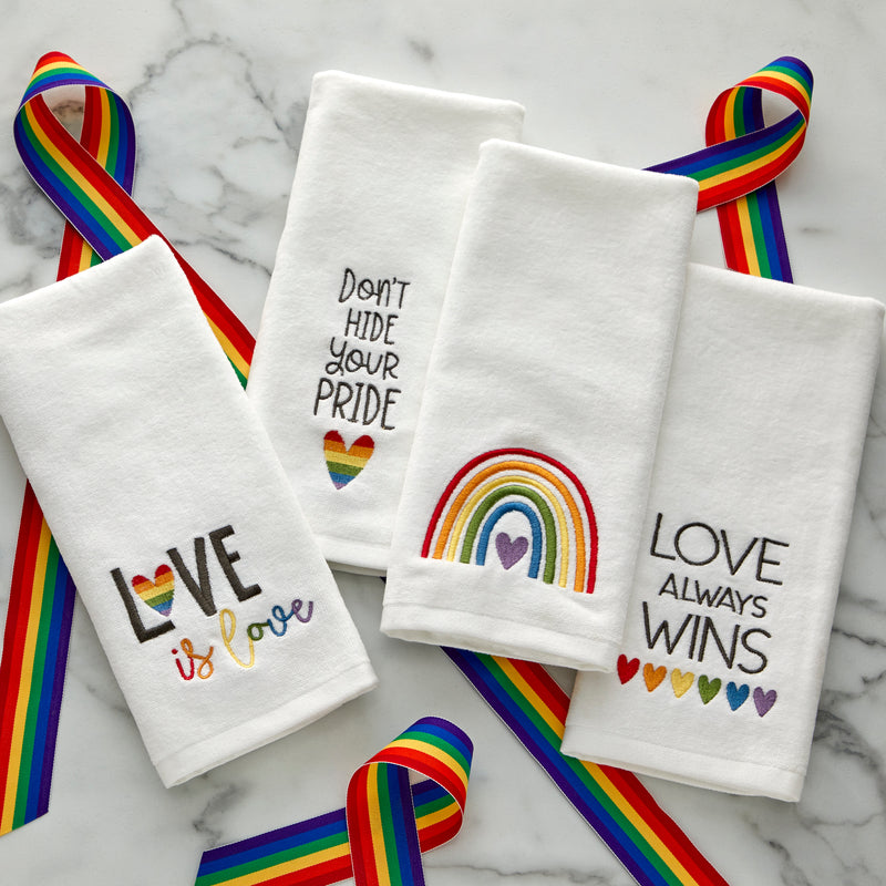 Pride Rainbow 2-Piece Hand Towel Set, White