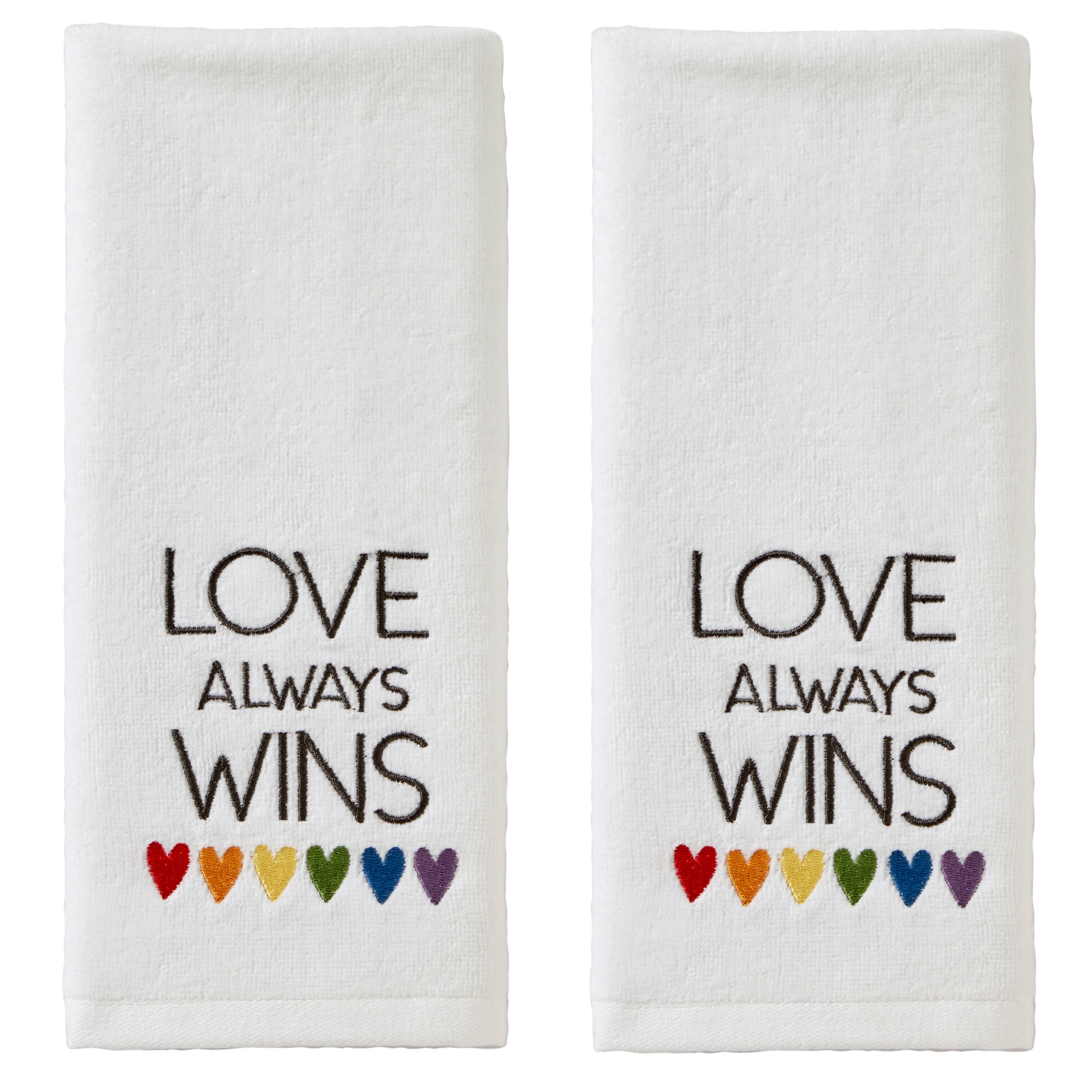 Love Always Wins 2-Piece Hand Towel Set, White