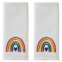 Pride Rainbow 2-Piece Hand Towel Set, White