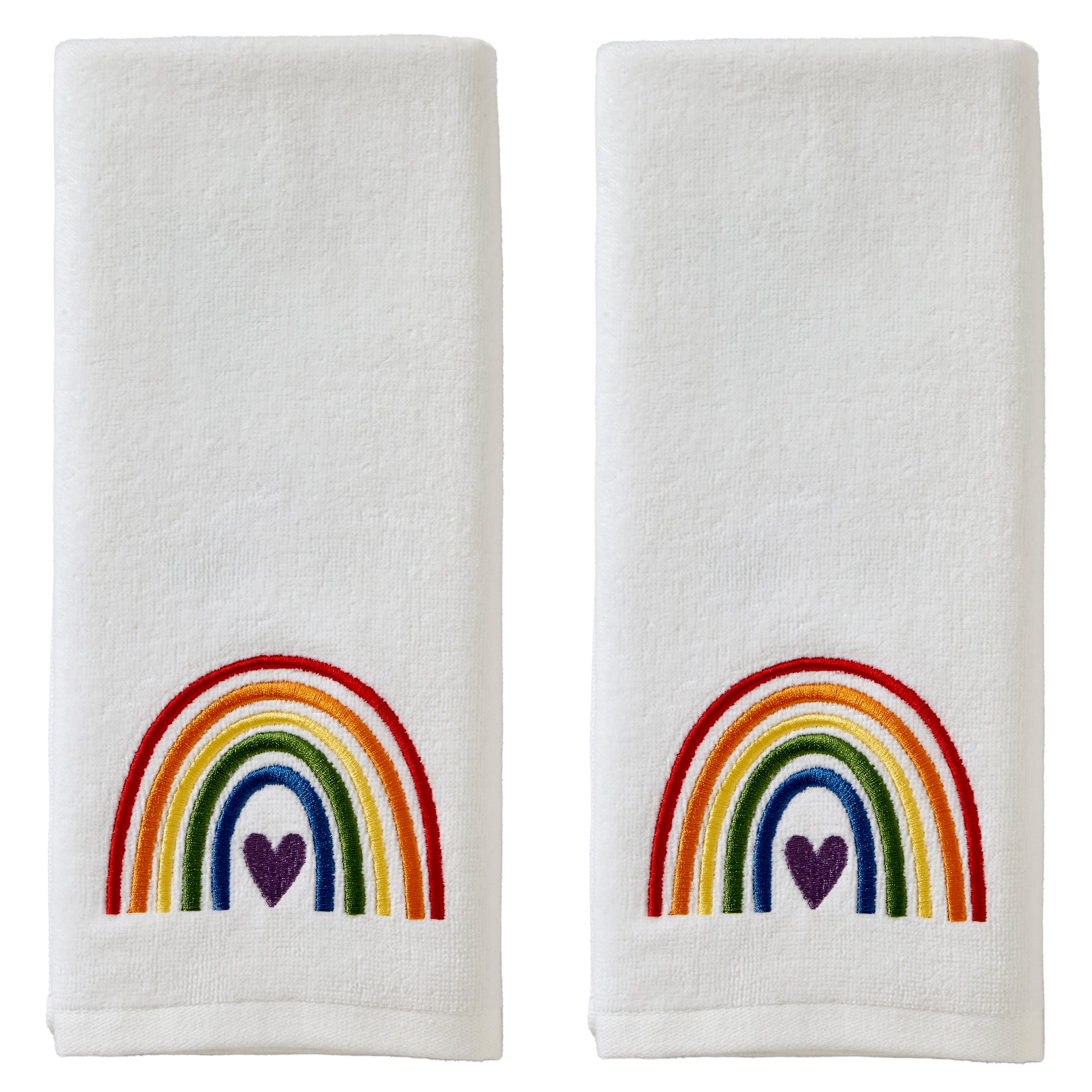 Pride Rainbow 2-Piece Hand Towel Set, White