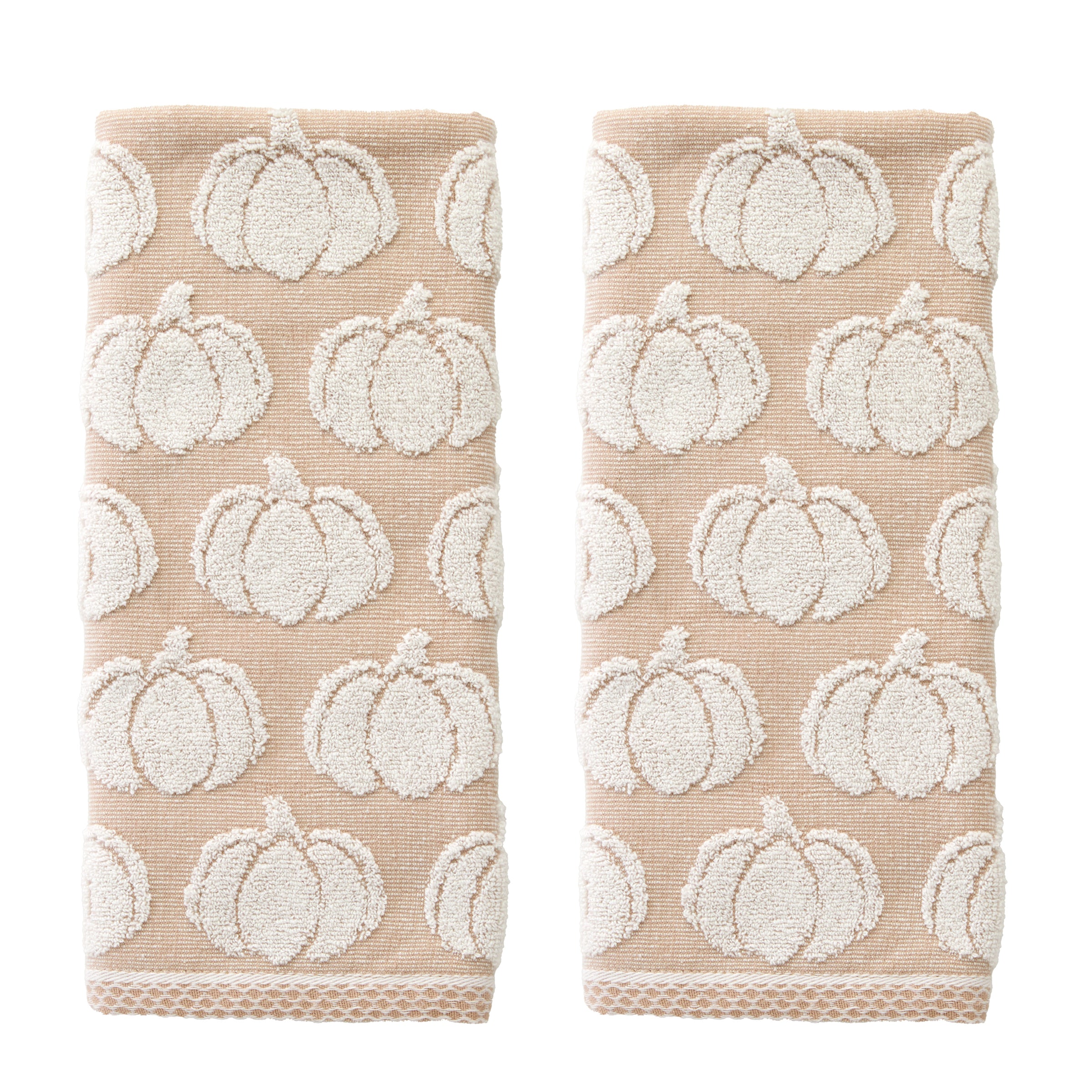 Pumpkin Jacquard 2-Piece Hand Towel Set, Tan