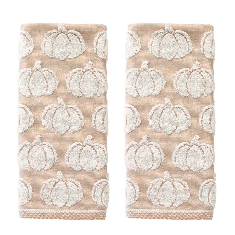 Pumpkin Jacquard 2-Piece Hand Towel Set, Tan