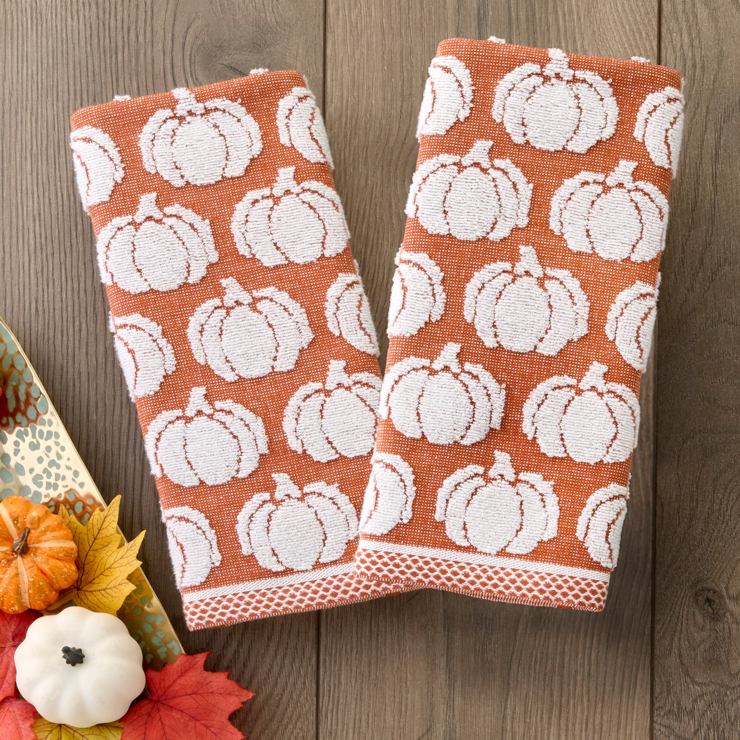 Pumpkin Sculpted 2-Piece Hand Towel Set, Spice