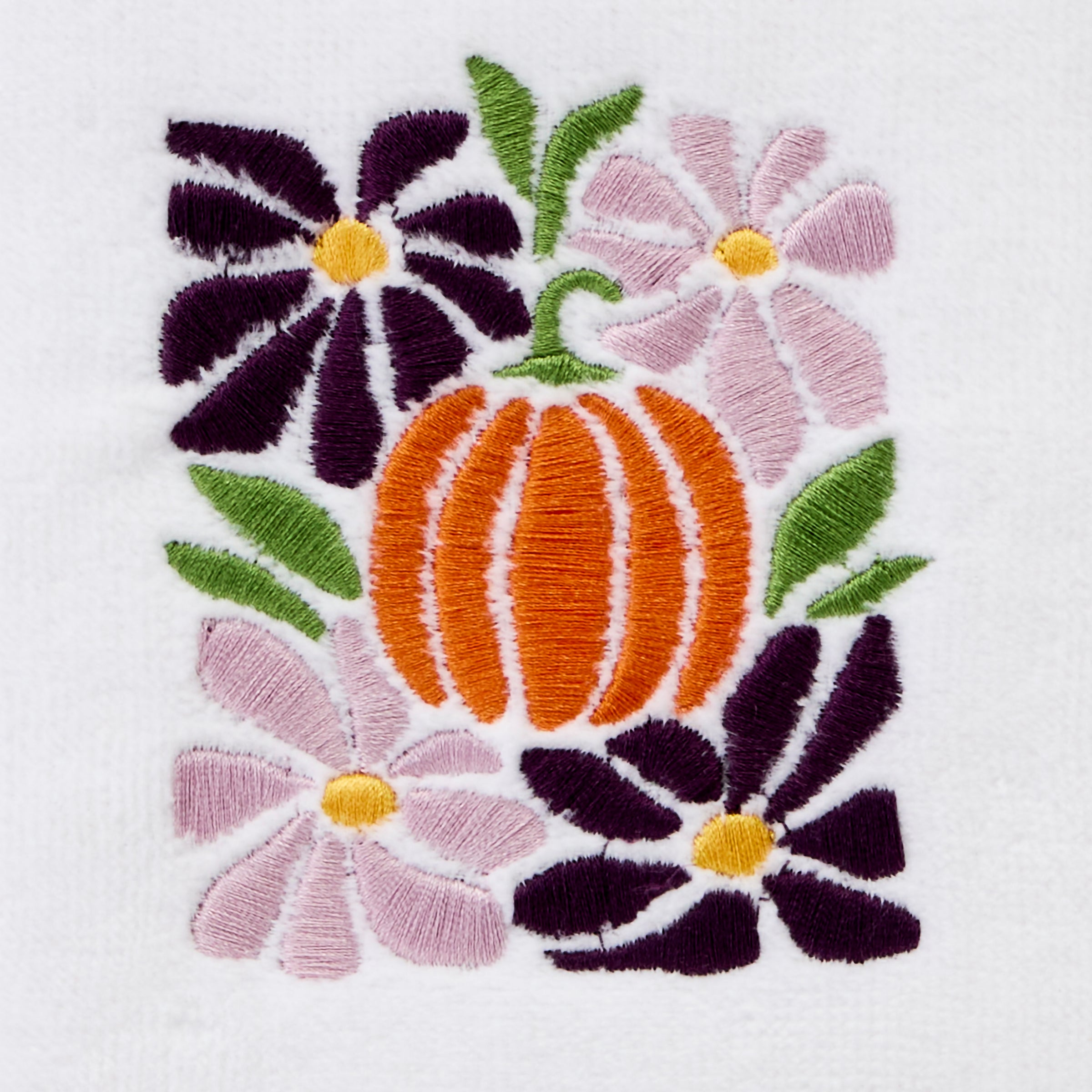 Pumpkin Floral 2-Piece Hand Towel Set, White